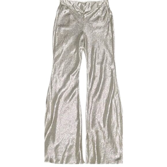 NWT Forte Forte Riflessi Silver Metallic Flared Pants M Italy Designer Statement - Picture 3 of 17